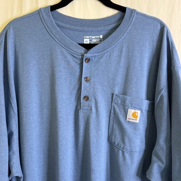 Carhartt Loose Fit 3-Button Polo Shirt Pocket Logo  Blue Men's Size 3XL - Picture 2 of 6